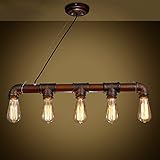 Permo Vintage Rustic Industrial Steampunk Straight Tube Water Pipes Pendant Hanging Ceiling Bar Light (Brown)