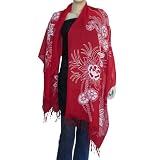 Red Stoles Wool with Full Embroidery Womens Wraps India 80 x 29 inches (esrf064)