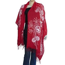 Red Stoles Wool with Full Embroidery Womens Wraps India 80 x 29 inches (esrf064)