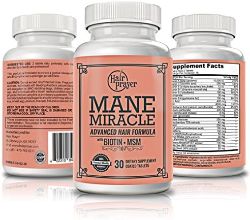 Natural Hair Growth Vitamins | 24 Potent Ingredients Formulated to Support Fast Hair Growth and Stop Hair Loss for Thicker, Longer, Fuller Hair | Biotin for Hair Growth | Mane Miracle By Hair Prayer