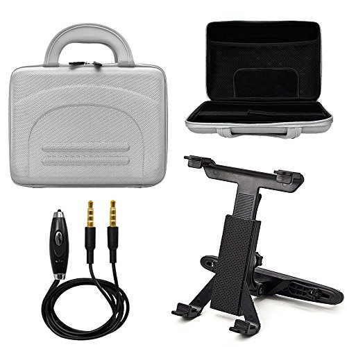 VG Druable Hard Shell Carrying Case for Nextbook 10.1-inch Windows Tablet + Headrest Mount + Auxiliary Cable (Gray)