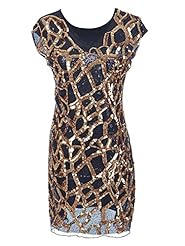 V-neck Short Sleeves Metallic Sequined  Dress