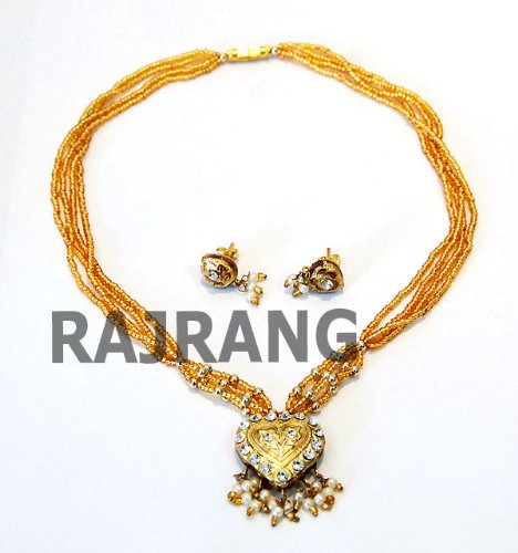 Unique Women Fashion Wear Indian Rajrang Handmade Bellydance Costume Yellow Beads Imitation Bridal Wedding Fashion Lakh / Lac Kundan Jewelry Jewellery Earrings Necklace