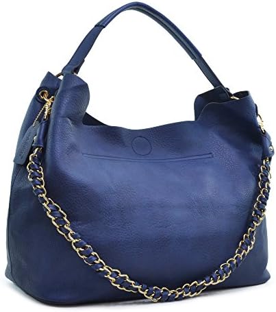Dasein Faux Leather 2 in 1 Hobo Shoulder Bag (Faux Buffalo Leather Style: 19"W x 12"H x 7"D, Blue - Wide)