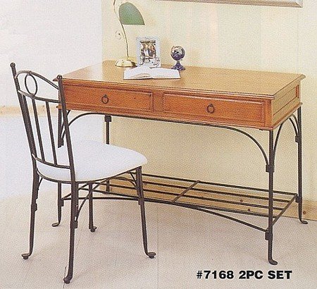 Pine and Rust Finish Wood Desk and Chair Set