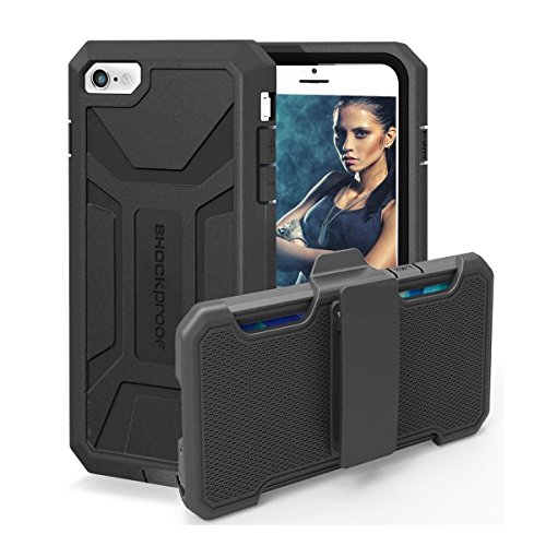 iPhone 6 6S Shockproof Case & Belt Clip Holster with Built-in Screen Protector [Pantera Series] (Encased® Lifetime Warranty) **New 2016 Release** (Jet Black)