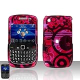RED WITH BLACK PINK STAR AND CIRLCE SNAP ON HARD SKIN SHELL PROTECTOR COVER CASE FOR BLACKBERRY CURVE 8520 8530 + BELT CLIP
