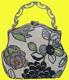 An Unique Beaded Evening Purse with Long Chain. Black and Green, Flower and Leaves Pattern. Specail for Holiday Gift -- #4