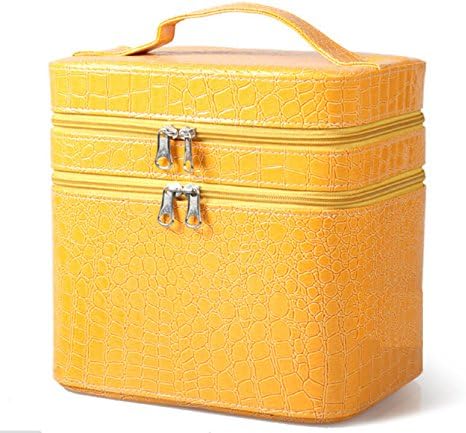 Annie Queen Mirror Double Layer Makeup Box Storage Bags Cases Set Cosmetic Bag (Yellow)