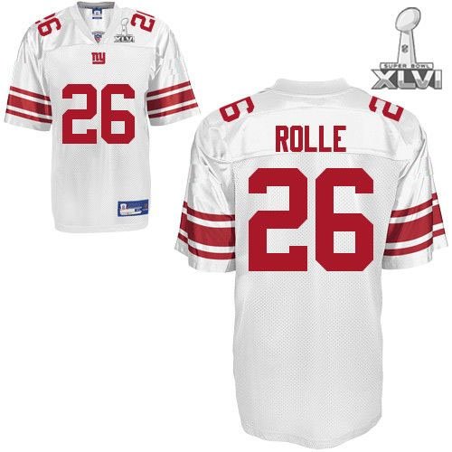 2012 Super Bowl Xlvi NEW York Giants #26 Rolle White Jerseys Authentic Football Jersey Size 48-56 (Please Select the Size When You Order, Can Do Drop Shipping) (XL/52)