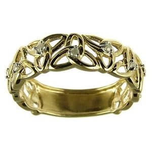 9ct Yellow Gold Ladies 5 Point Diamond Set Linked Celtic Trinity Knot Ring Size M