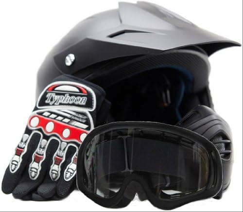 Youth Offroad Helmet Gloves Goggles GEAR COMBO Motocross ATV Dirt Bike Motorcycle Red Matte Black XL