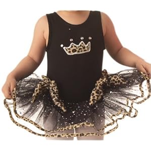 POPATU - Black Dance Dress with Leopard Crown, Bows and Trim.