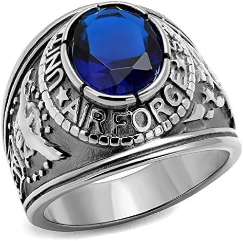 Stainless Steel "United States Air Force" Men's CZ Military Ring (Size 8)