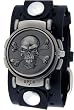 Steel Skull Reversible Black Leather Wide Band Trendy Design Iron White Dial Skater Gothic Punk Biker Wristband Watch