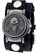 Steel Skull Reversible Black Leather Wide Band Trendy Design Iron White Dial Skater Gothic Punk Biker Wristband Watch