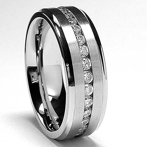 8MM High Polish / Matte Finish Eternity Stainless Steel ring with CZ sizes 7 to 13