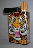 Cigarette Case Tiger Tattoo Design with Built on Lighter Holder