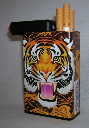 Cigarette Case Tiger With Built On Lighter Holder Cigarette Case Tiger With Built On Lighter Holder