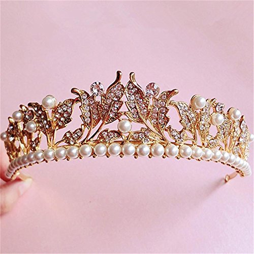 Sunshinesmile Vintage Wedding Bridal Crystal Pearl Gold Hair Accessories Headband Crown Tiara Sunshinesmile Vintage Wedding Bridal Crystal Pearl Gold Hair Accessories Headband Crown Tiara