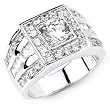 Bright Solid Sterling Silver Cubic Zirconia Rhodium Plated Men's Ring