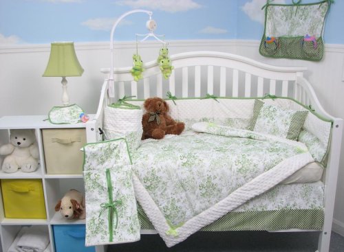 French Green Toile Baby Crib Nursery Bedding 10 Pcs SET