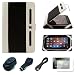 Black with White Executive Leather Jacket Carrying Case Cover with Accessory Slots for Blackberry Playbook 7-inch Tablet Compatible with all Models (16GB, 32GB, 64GB) + Clear Screen Protector + Black USB Car Charger with LED Power Indicator + Black USB Travel Wall Charger with LED Power Indicator + Black Micro USB Data Cable Cord
