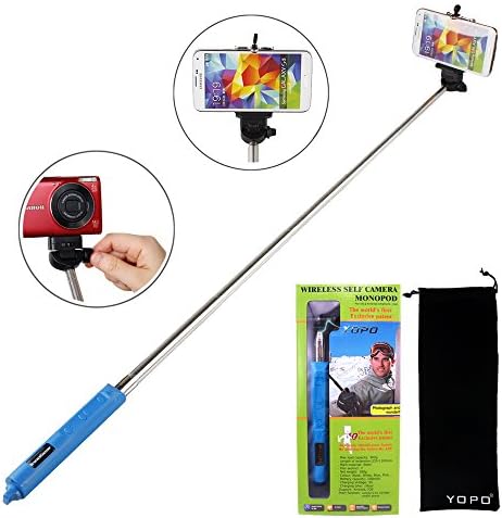 YOPO 2014 Newest Extendable Self Portrait Wireless Bluetooth Remote Control Shooting Shutter Monopod Hand Grip with Built in Zoom in and Out Button for iPhone 6 5s 5c 5 4s 4 iPad mini Air 2, Samsung Galaxy S3 S4 Note 2 3, HTC One X, LG g2 g4, Sony Xperia and other IOS and Android Smartphones (Blue)