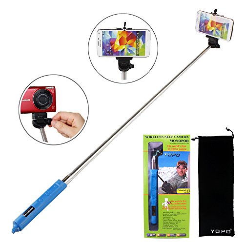 YOPO 2014 Newest Extendable Self Portrait Wireless Bluetooth Remote Control Shooting Shutter Monopod Hand Grip with Built in Zoom in and Out Button for iPhone 6 5s 5c 5 4s 4 iPad mini Air 2, Samsung Galaxy S3 S4 Note 2 3, HTC One X, LG g2 g4, Sony Xperia and other IOS and Android Smartphones (Blue)