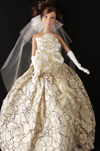 Floral Gold Barbie Sized Doll Party Dress