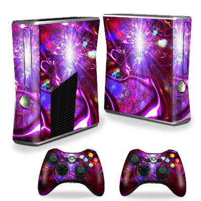Protective Vinyl Skin Decal Cover for Microsoft Xbox 360 S Slim + 2 Controller Skins Sticker Skins Crimson Trip