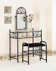 Black Heart Shape Vanity Set with Clear Glass Shelf