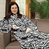 Zebra Print Soft Warm Cosy Snuggle TV Blanket Fleece Snug Sleeves Sleeved Rug