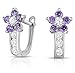 Girls Sterling Silver Cubic Zirconia Flower Huggie Earrings