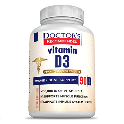 Doctor's Recommended: Vitamin D3 - 10,000 IU - Maximum Strength - Healthy Muscle Function - Immune System Support - Vitamin D Supplement