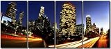 Framed Huge 4 Panel Los Angeles Skyline Downtown Giclee Canvas Print