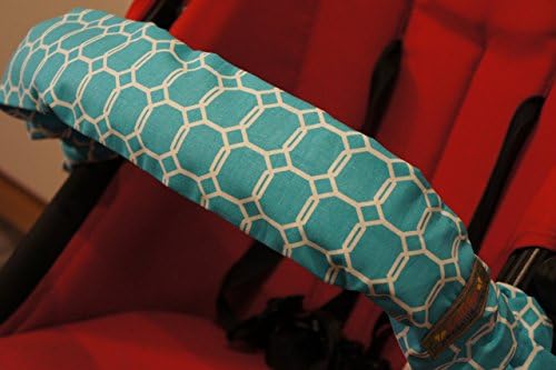 Lollibar Stroller Safety Handlebar Cover in Pattern "Fair and Square" Aqua and White Geometric Pattern