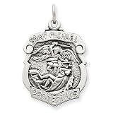 .925 Sterling Silver Antiqued St. Michael Badgel Medal Necklace Pendant
