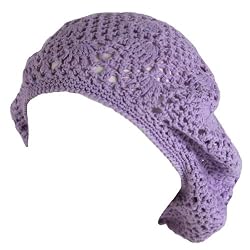 New Cotton Light Hand Knit Crochet Slouchy Beret Hat Lavender