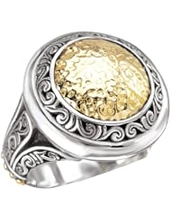 925 Silver Hammered Circle Ring with 18k Gold Accents- Sizes 6-8