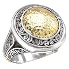 925 Silver Hammered Circle Ring with 18k Gold Accents- Size 6