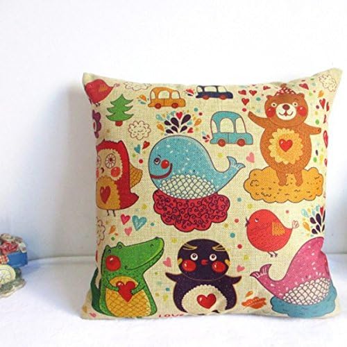 Fashion Anime Cartoon Animal World Design Vintage Porcelain Soft Cotton Linen Throw Pillow Case Pillow Cover Decorative Cushion Cover Square 18x18 Inch 45x45cm -SXHJ203