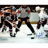 NHL Bryan Trottier Islanders face off Vs Gretzky Autographed 8-by-10-Inch Photograph