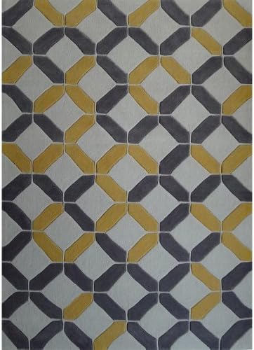 Transition Rug Collection Geometric Pattern Area Rug, 7-Feet 6-Inch by 10-Feet 3-Inch, Gray Charcoal/Yellow
