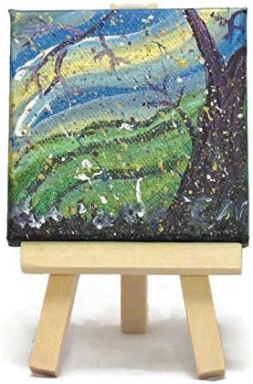 'Van Gogh's Dream' in acrylics on miniature canvas with wooden display easel.
