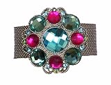 Bracelet - B177 - Glass & Crystal Bracelet - Mesh Style with Adjustable Magnetic Closure ~ Aqua and Fuchsia
