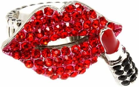 Red Lips Stretch Ring Crystals H2