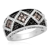 10k White Gold Champagne, Black and White Diamond Ring (1.00 cttw, I-J Color, I3 Clarity)
