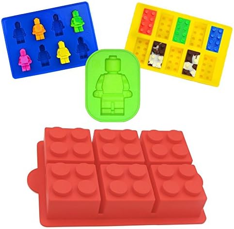 Tasty Creations 4pc set of Lego-Inspired Silicone Molds. Works as Chocolate, Ice Cube, Baking, Candy, or Craft Molds. Quatro and Duplo-size Building Bricks, Lego-size and Giant mini-figures (Set of 4)