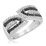 Black and White Diamond Anniversary Ring in Sterling Silver (1/2ct tw Sizes 6-8)